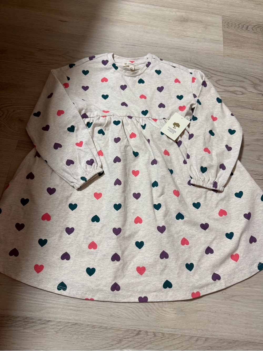 NWT Tucker + Tate Multicolored Heart Twirl Long Sleeve Dress Girls Size 5